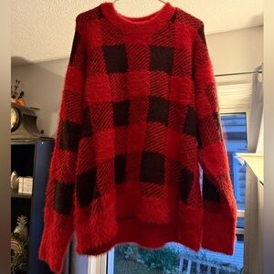 Time and Tru Red and Black Checkered Sweater